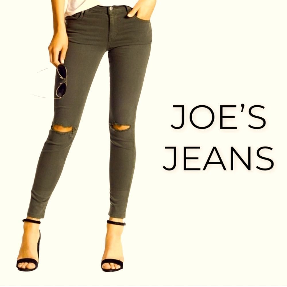 NWT Joe’s Jeans skinny ankle distressed knees sz 25 Olive Green